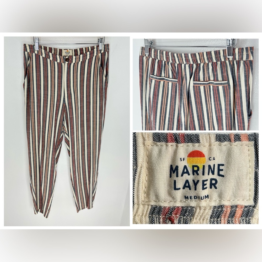 Marine‎ Layer Tencel Blend Striped Pants Size Medium Pockets Causal Beach 30x27